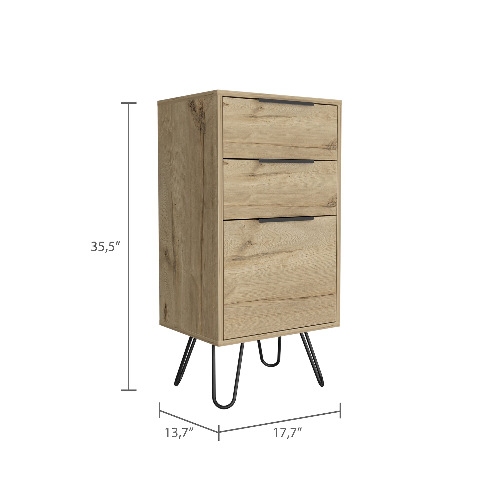 London Dresser, Three Drawers, Superior Top, Hairpin Legs Beige Mdf Engineered Wood