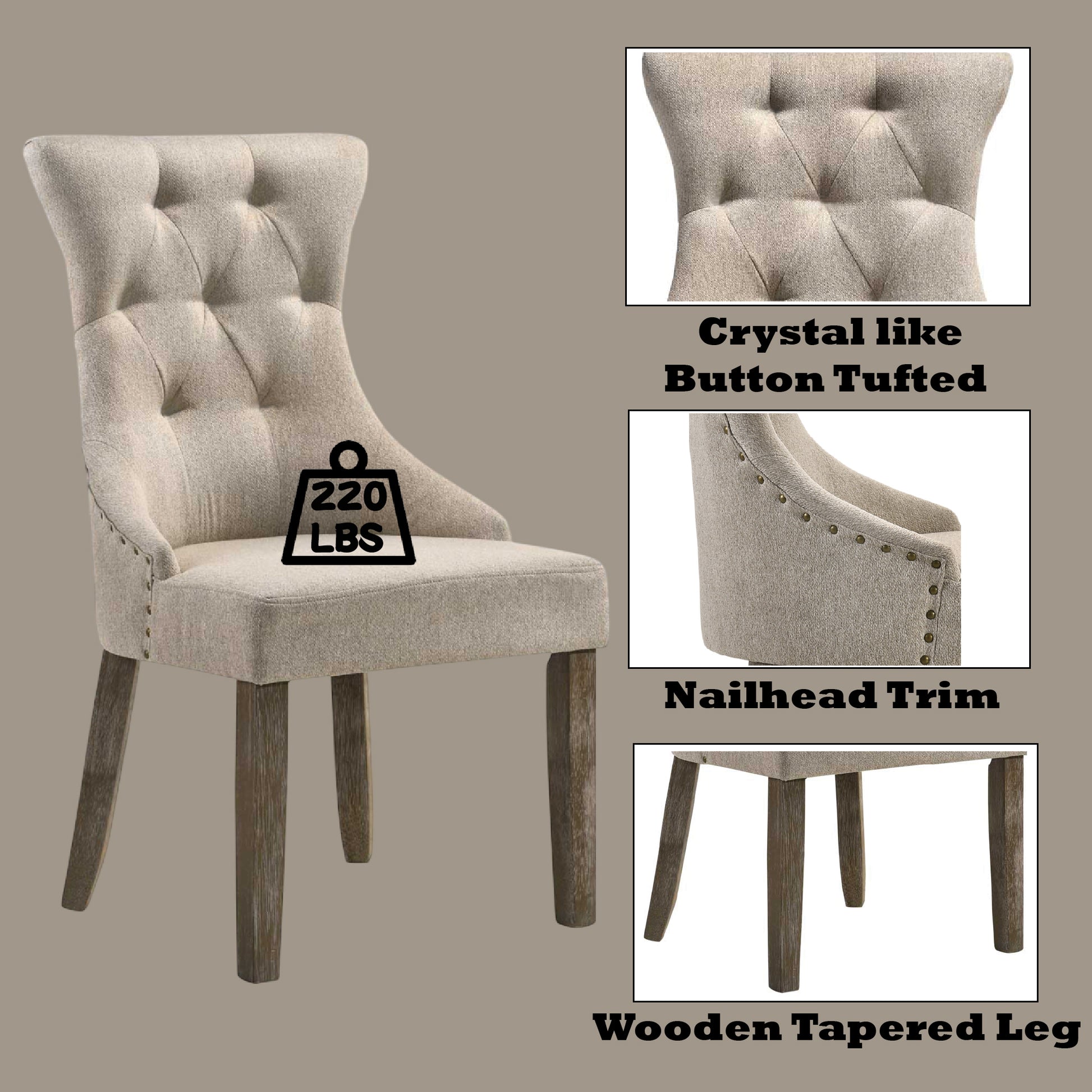 Gabrian Two Tone Beige Fabric & Reclaimed Gray Finish Side Chair Set Of 2 Beige,Gray Fabric,Synthetic Wood