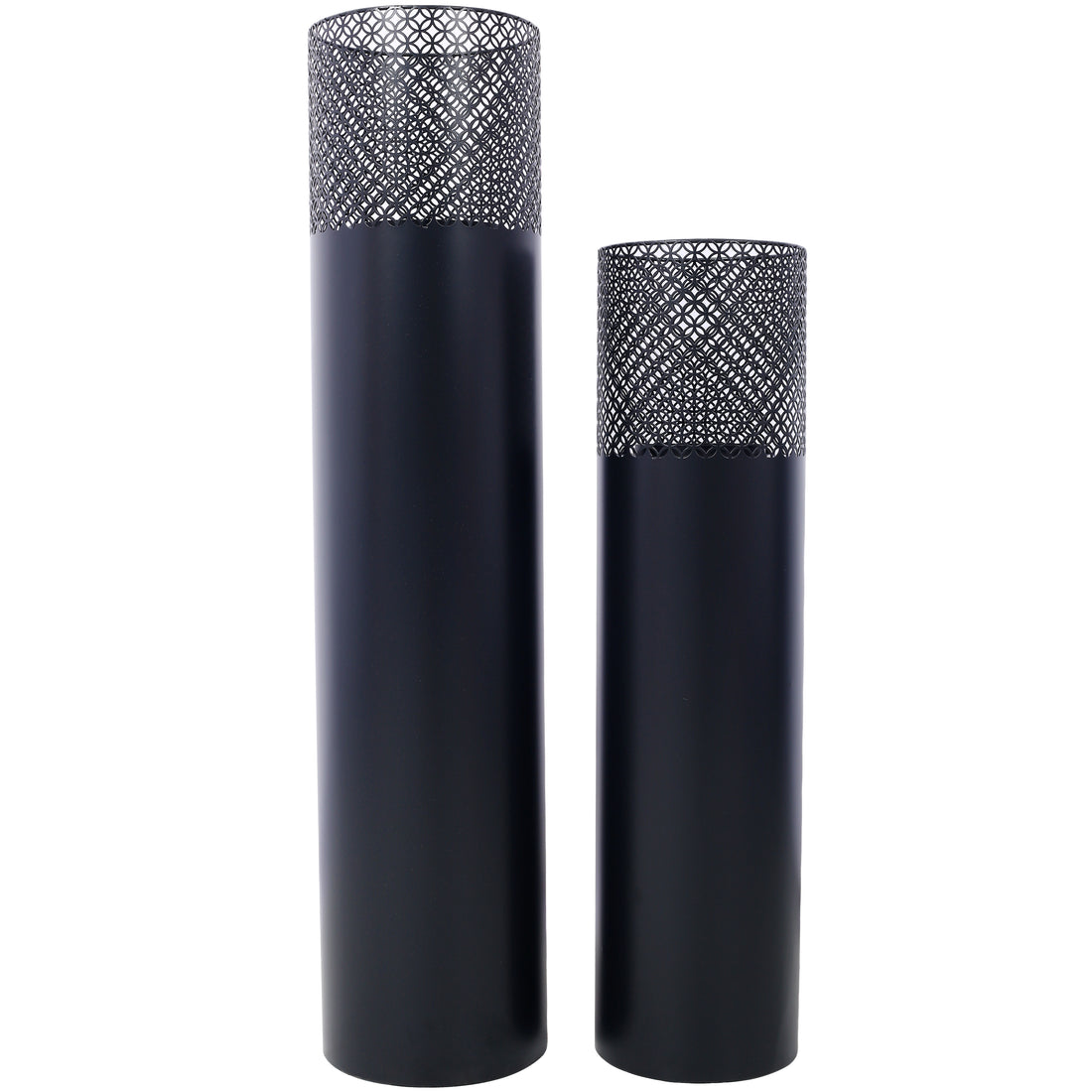 Lantern Column, Set Of 2, Decorative Column For Garden In Industrial Design, Lantern For Outdoor And Indoor, Lantern Including Candles, Oriental, 37 1 2 29 1 2 In Black Steel