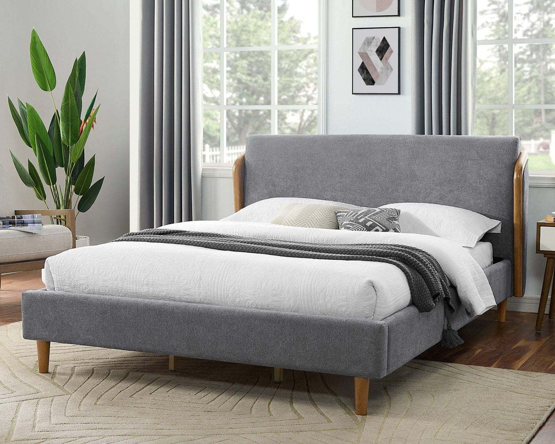 Mid Century Modern Gray Polyster Fabric Wingback Design 1Pc California King Size Bed Headboard Bedroom Furniture Box Spring Not Required California King Gray Wood Bedroom Contemporary,Mid Century Modern,Vintage Bed Frame Polyester Wood