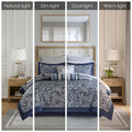 12 Piece Comforter Set With Cotton Bed Sheets Navy King King Navy Polyester