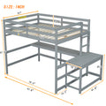 Full Loft Bed With Built In Desk, Ladder Platform, Ladders, Guardrails,Grey Full Grey Bedroom American Design Pine