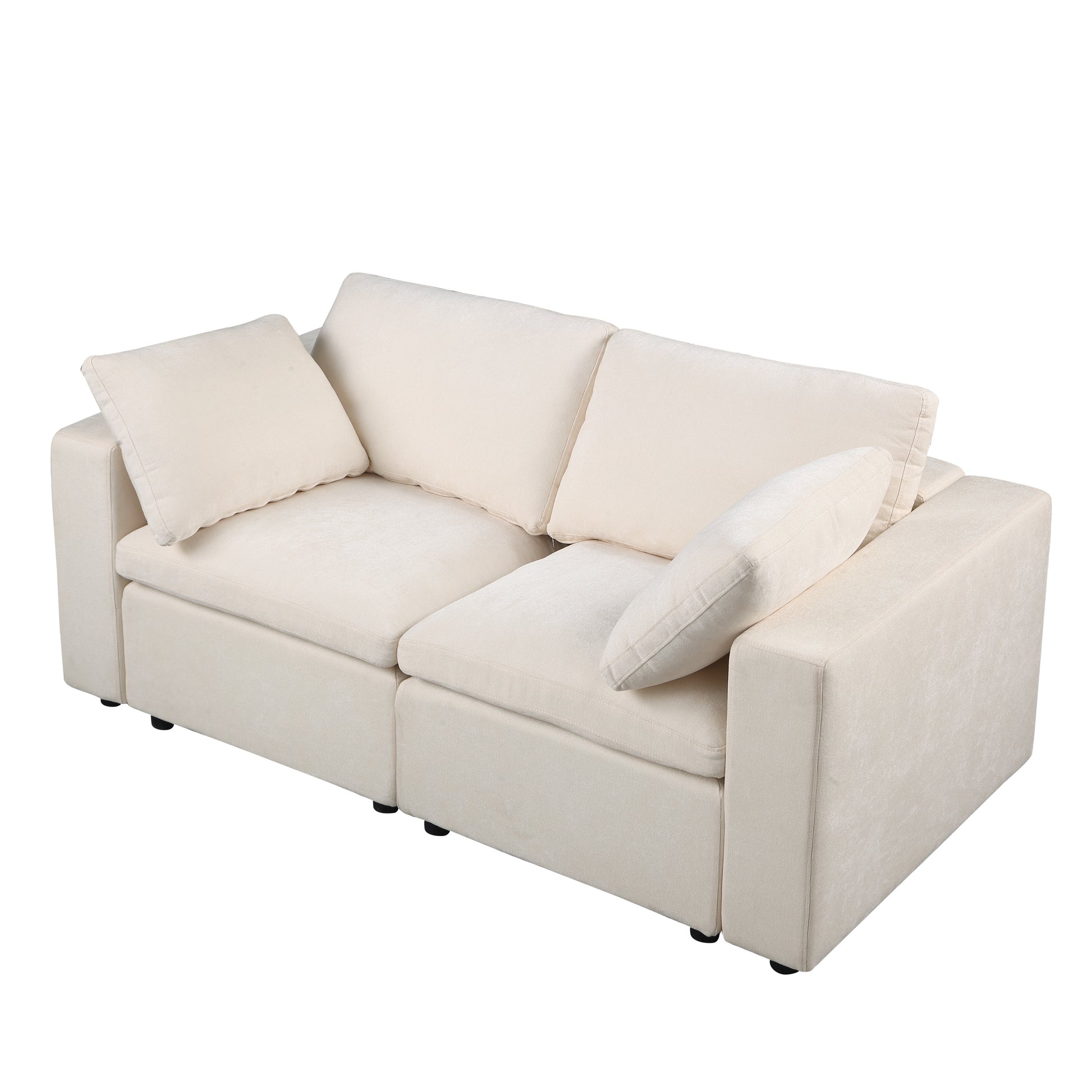 Modular Sectional Sofa, 2 Piece Sectional Sofa Set, Two Corner Chairs, Chenille Beige Beige Fabric 2 Seat