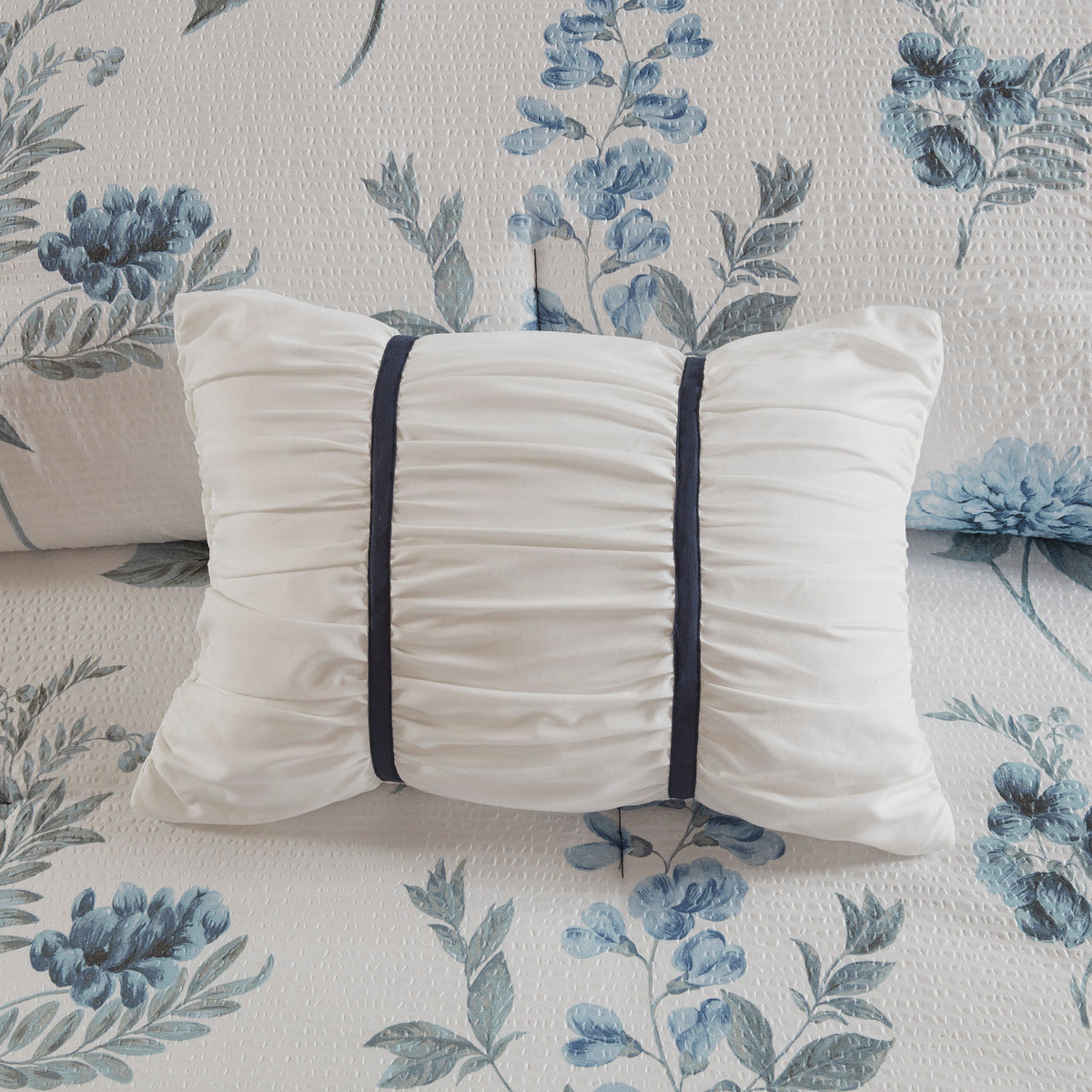 7 Piece Printed Seersucker Comforter Set With Throw Blanket Blue King Cal King King Blue Microfiber