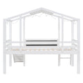 Twin Size Loft Bed With Ladder And Slide, House Bed With Blackboard And Light Strip On The Roof, White Twin White Solid Wood Mdf