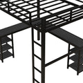 Full Metal Loft Bed With Desk And Shelves, Loft Bed With Ladder And Guardrails, Loft Bed Frame For Bedroom, Black With Black Desk Full Black Metal