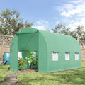 Outsunny 15' X 6' X 7' Walk In Tunnel Greenhouse Garden Plant Growing House With Door And Ventilation Window, Green Green Steel