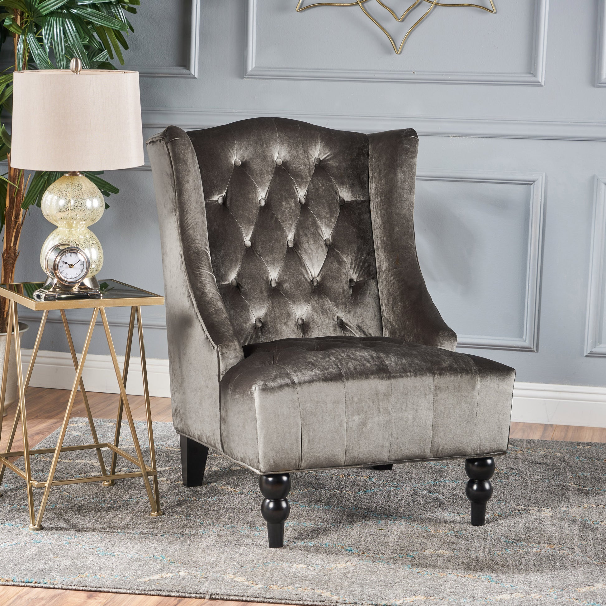 Toddman Hi Back Club Chair Grey Velvet