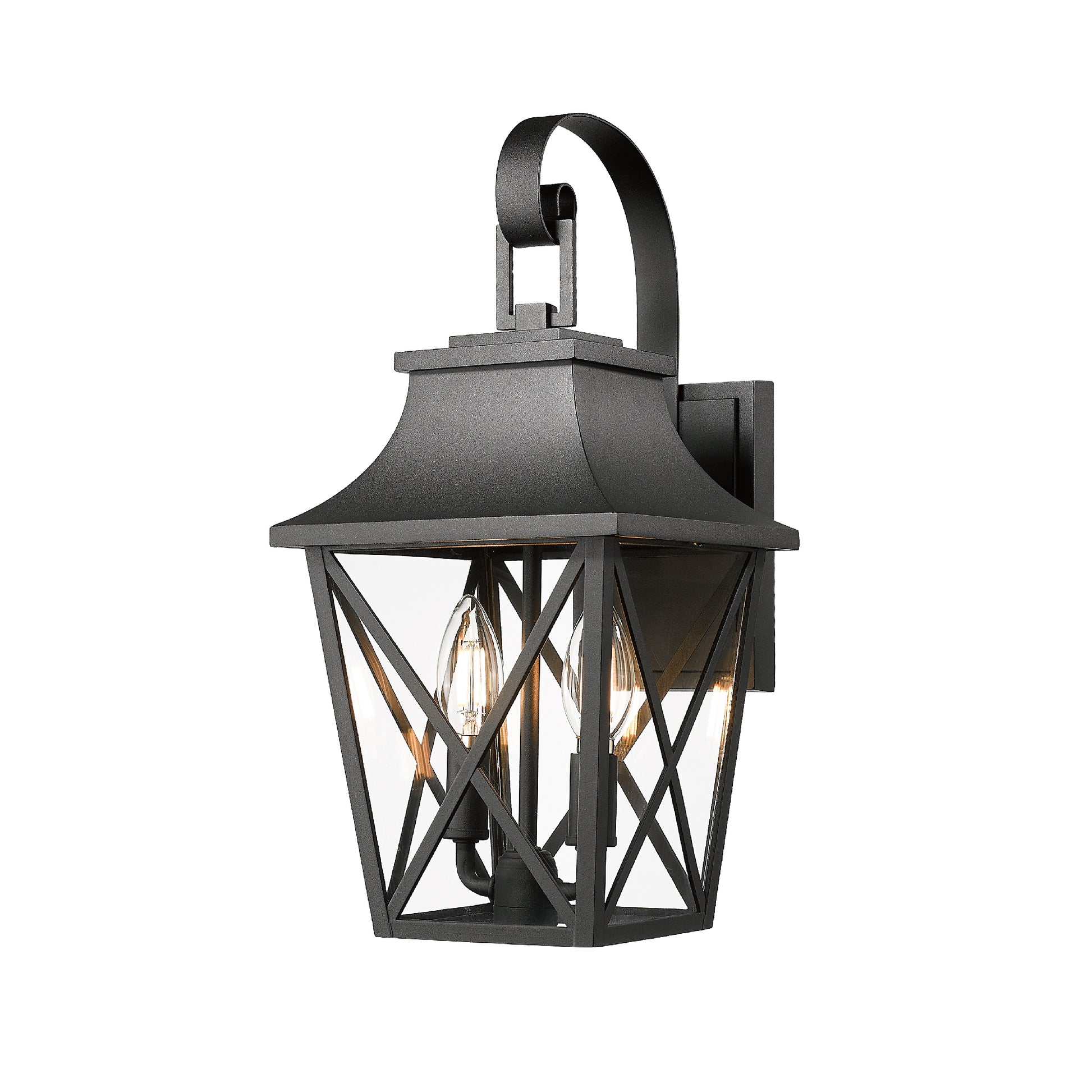 Black Outdoor Wall Lantern 2 Light,Large Outside Modern Wall Sconce Light Fixture,Industrial Porch Light Wall Mount With Glass,Waterproof Farmhouse Exterior Lamp Lighting 1 Pack Black Aluminium