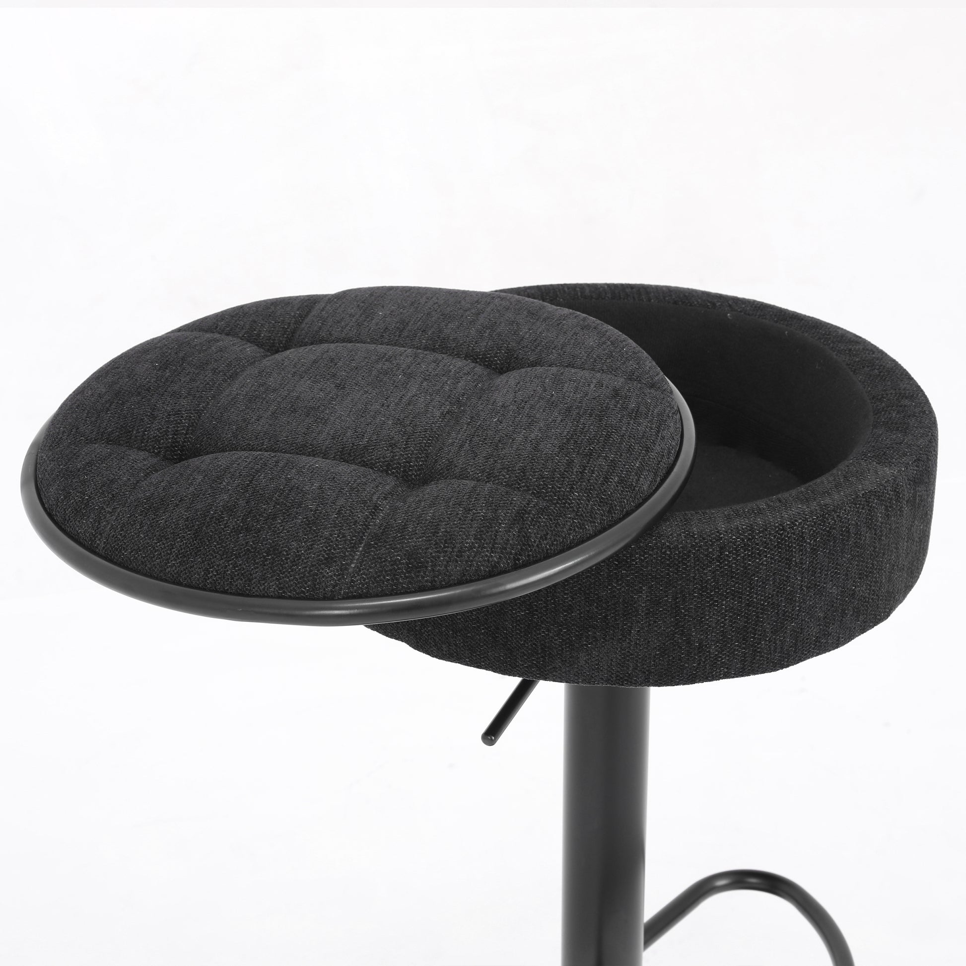 Round Storage Bar Stool Set Of 2, Black Linen Height Adjustable Barstool, 360 Counter Height Swivel Stool, Armless Bar Chair With Metal Frame For Kitchen Counter Dining Living Room Black Set Of 2 Foam Linen