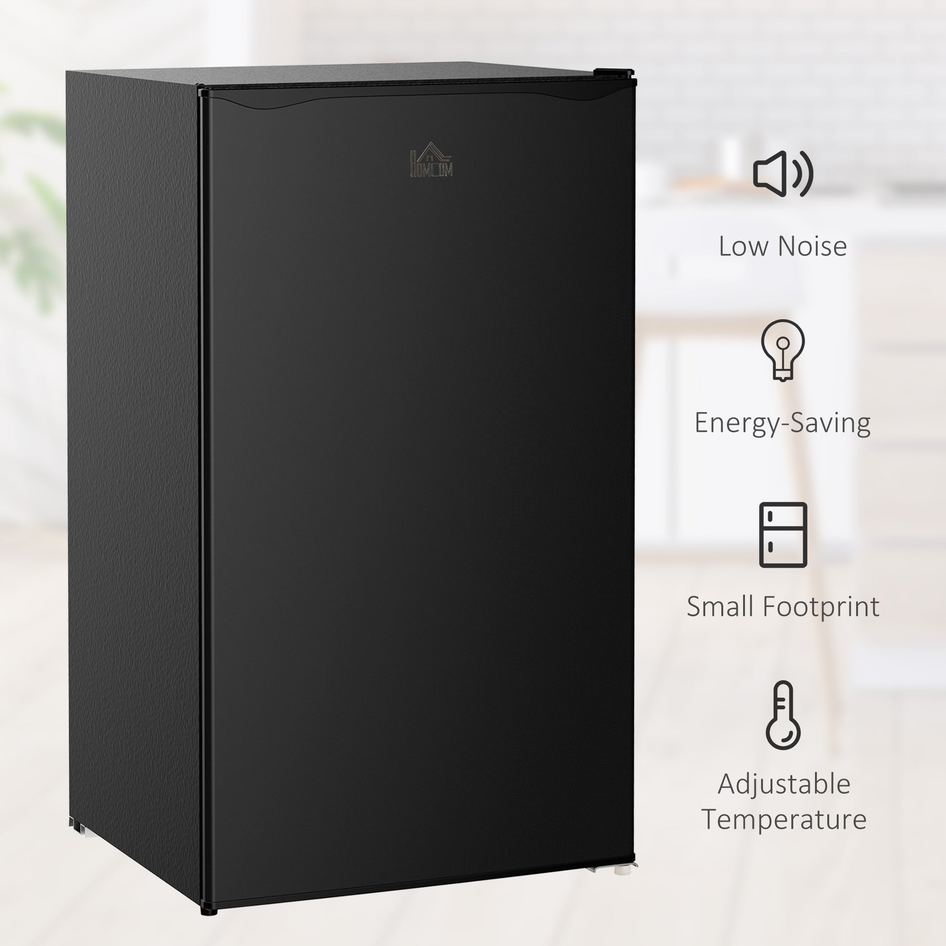 Homcom 3.2 Cu.Ft Mini Fridge With Freezer, Single Door Compact Refrigerator With Adjustable Thermostat, Shelf And Reversible Door For Bedroom, Dorm, Home Office, Energy Efficient, Black Black Steel