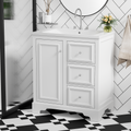 30 Inch Bathroom Vanity Cabinet With Ceramic Basin, 3 Drawers And Adjustable Shelves White Bathroom Solid Wood Mdf