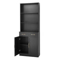 Bathroom Storage Cabinet, Cabinet With Two Doors And Drawers, Adjustable Shelf, Three Layer Open Shelf, Mdf Board, Black Black Mdf