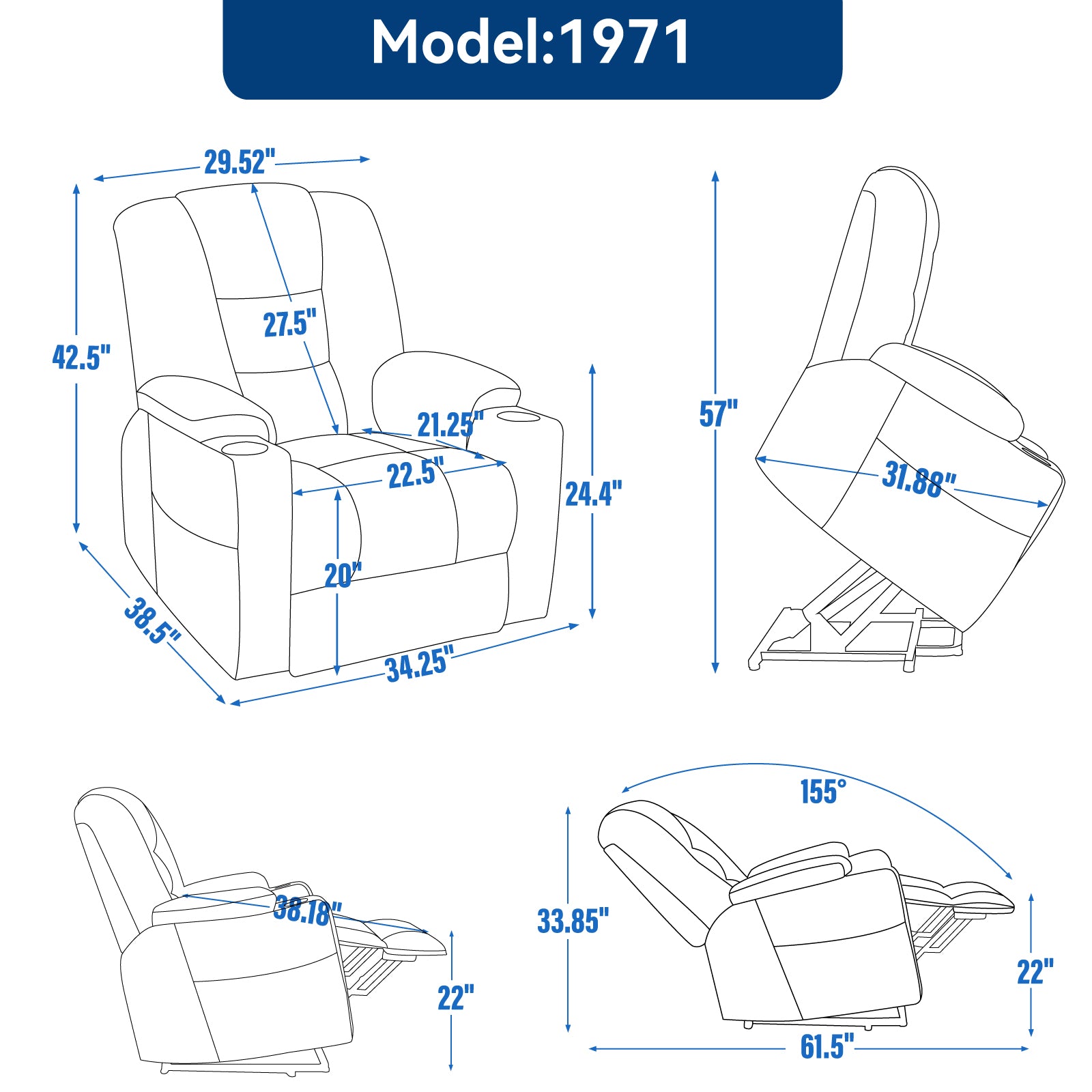 Large Power Lift Recliner Chair With Massage And Heat For Elderly, Overstuffed Wide Recliners, Heavy Duty Motion Mechanism With Usb And Type C Ports, 2 Steel Cup Holders, Brown White Metal Primary