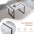 Table And Chair Set.A Modern Minimalist White Marble Veined Mdf Dining Table With Metal Frame.Paried With 4 Chairs With Pu Cushions And Black Metal Legs. Black,White Seats 4 Mdf Metal