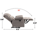 Large Manual Recliner Chair In Fabric For Living Room, Grey Grey Suede Manual Handle Metal Primary Living Space Medium Firm Cushion Back Heavy Duty American Design Pine Pillow Top Arms Fiber Foam And Polyester Fiber Pad Fabric