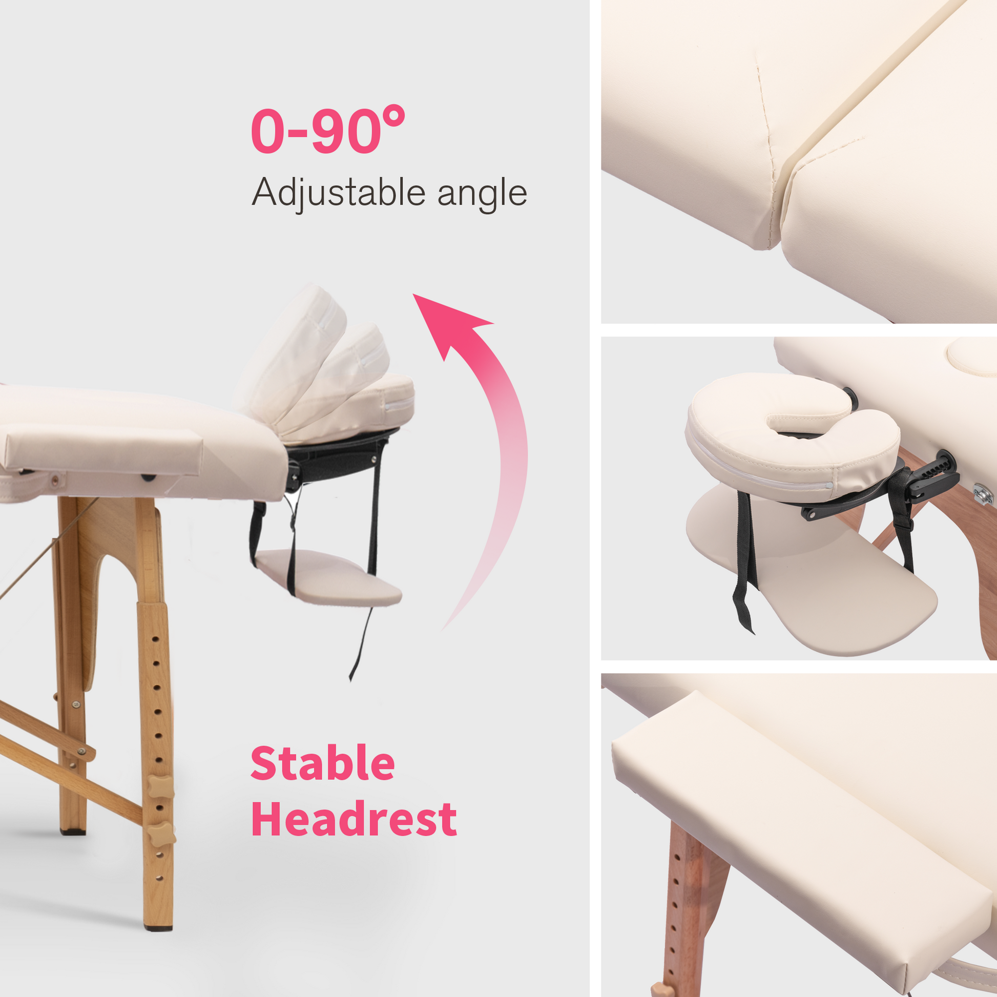 Massage Table Portable Massage Bed Lash Bed With Carrying Case Spa Table Height Adjustable, Salon Bed Face Cradle Bed Cream Faux Leather