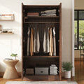 2 Door Wooden Wardrobe Armoire With 3 Storage Shelves, Brown Brown Solid Wood Mdf