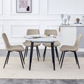 Table And Chair Set.Modern Extendable Mdf Dining Table.The Table Has A Telescopic Design, Suitable For Gatherings Of Different Size.Paired With 4 Chairs With Pu Cushions And Black Metal Legs. White Black Seats 4 Mdf Metal