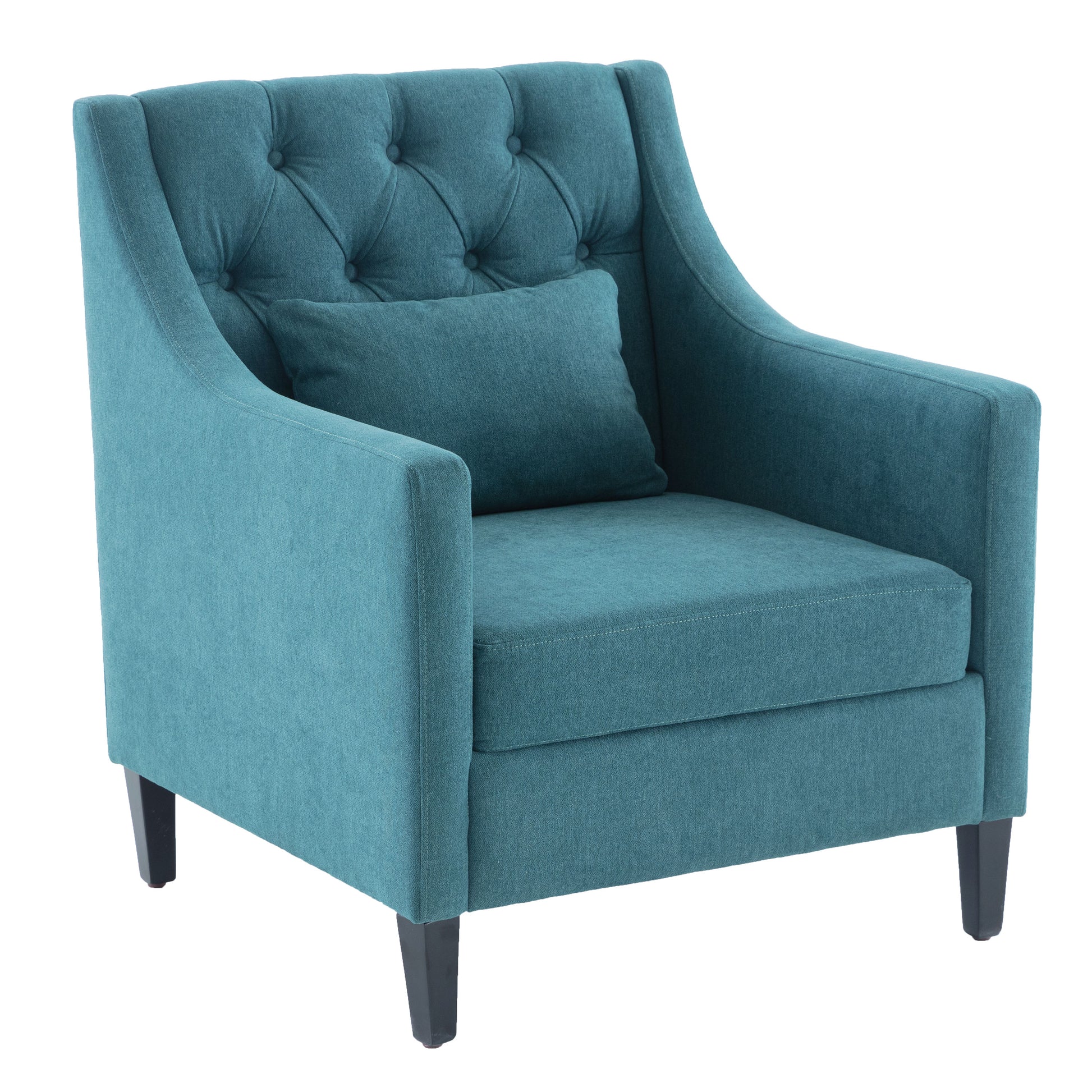 Living Room Chairs, Accent Armchair With Lumbar Pillow, Elegant Bedroom Reading Chair, Mid Century Design, Upholstered Sofa Chair, Teal Teal Primary Living Space Mid Century Modern,Modern Birch