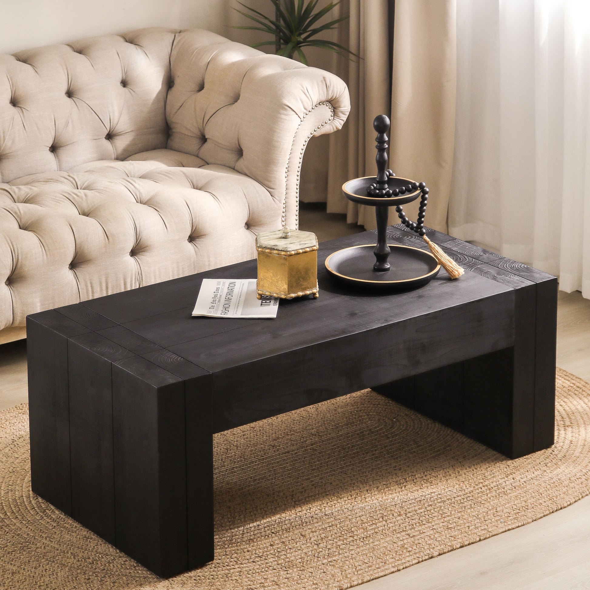 Living Room Wood Table, Versatile Table ,Black Wood Coffee Table,Modern Black Solid Wood Coffee Table Black,Wood Primary Living Space Antique,Rustic Rectangular Coffee & End Tables Powder Coated Rectangular Wood