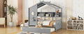 Wooden Twin Size House Bed With Trundle, Modern Design For Kids With Storage Shlef, Gray Twin Gray Solid Wood