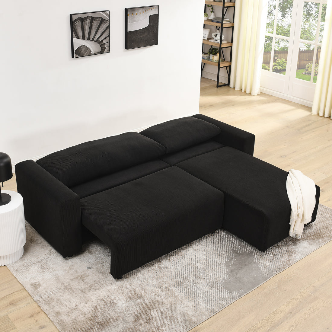 Modular Corduroy Upholstered 3 Seater Sofa Bed With Storage For Home Apartment Office Living Room, Free Combination, L Shapedblack Black Wood Primary Living Space Medium Soft Pillow Back Eucalyptus Square Arms Foam Corduroy 3 Seat