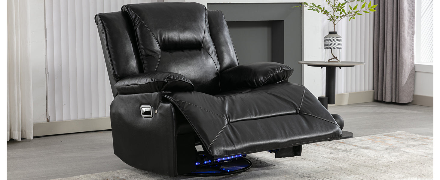 360 Swivel And Rocking Home Theater Recliner Manual Recliner Chair With A Led Light Strip For Living Room,Bedroom, Black Black Foam Pu