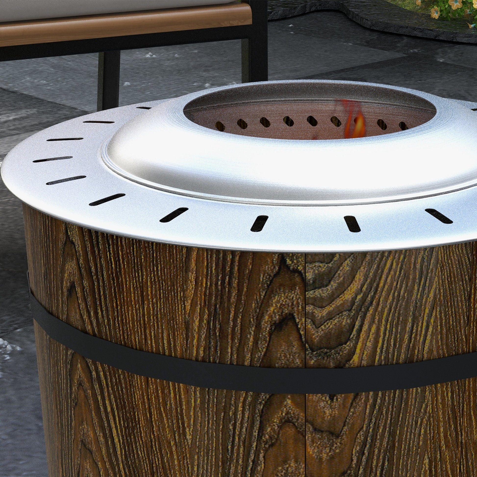 Outsunny Smokeless Fire Pit With Fireproof Mat, 20" Barrel Style Portable Wood Burning Firepit, Magnesium Oxide Low Smoke Camping Bonfire Stove For Backyard, Patio, Picnic, Brown Brown Magnesium Oxide