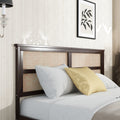 King Size Bed With Rattan Headboard, Two Storage Drawers, Rubber Wood Bed With Enhanced Support Salts And Feet,Espresso King Espresso Rubber Wood