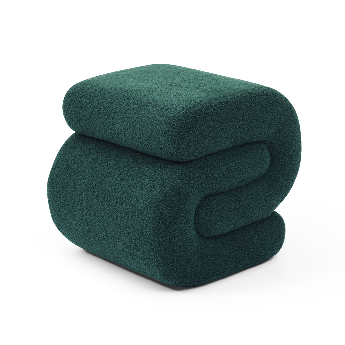 Modern Teddy Fabric Ottoman,Upholstered Footstoo, Comfortable Teddy Fabric Vanity Stool,S Shape Small Makeup Stool, Under Desk Ottoman For Living Room, Bedroom, Entrance Green Green Velvet