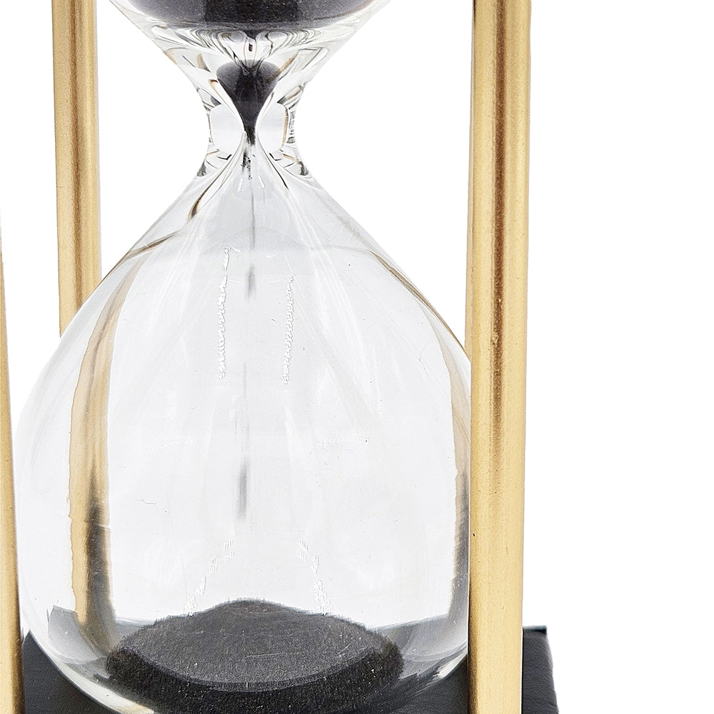 3X3X7" Stanley 15 Minute Hourglass, Framed With An Metal Stand, Black Black Glass Metal,Mdf,Pu Leather