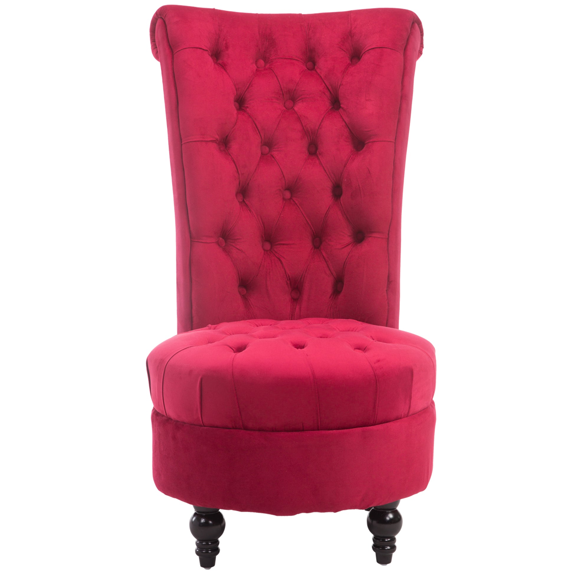 Homcom High Back Accent Chair, Upholstered Armless Chair, Retro Button Tufted Royal Design With Thick Padding And Rubberwood Leg For Living Room, Dining Room And Bedroom, Crimson Red Red Polyester