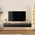 Floating Tv Stand, Wall Mounted Tv Shelf With Led Lights & Power Outlet,High Gloss Tv Cabinet For Black Tv Stands For Living Room Black 60 69 Inches Mdf