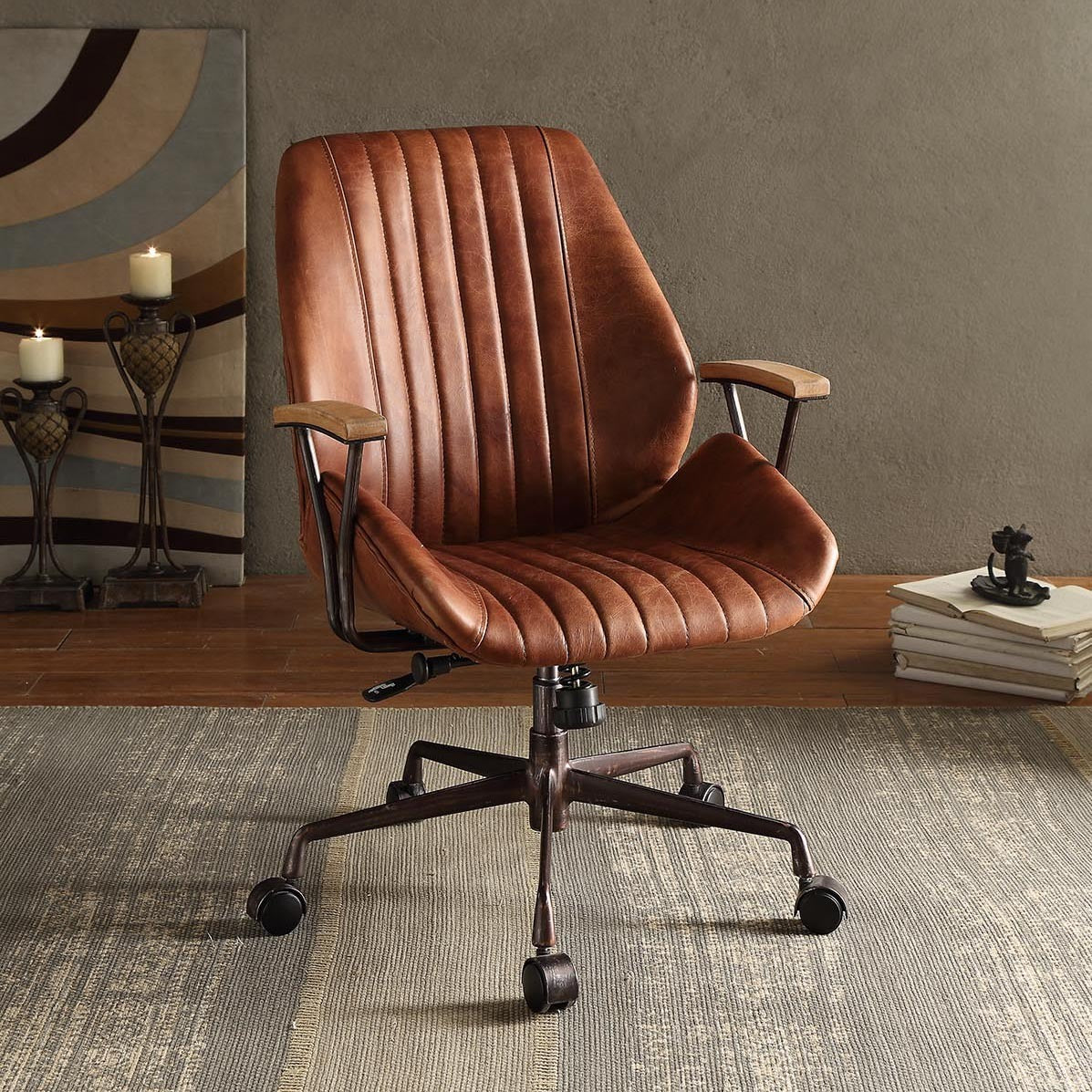 Cocoa Swivel Office Chair Solid Brown Office Foam Rectangular Industrial Office Chairs Solid Back Swivel Leather