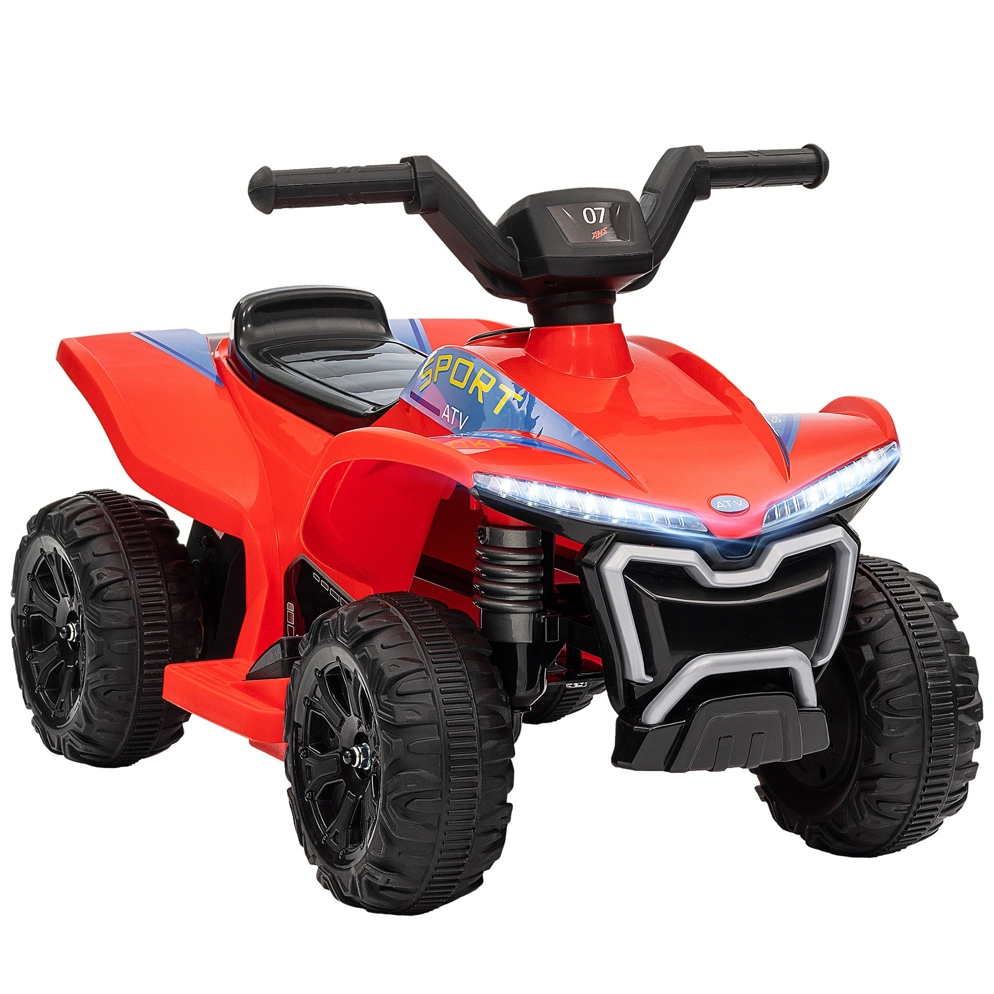 Qaba Kids Atv Quad, 6V Ride On Toy With 1.6Mph Max Speed, Rechargeable Battery, 4 Wheeler Battery Powered With Lights, Forward & Reverse For Toddlers, Red Red Polypropylene