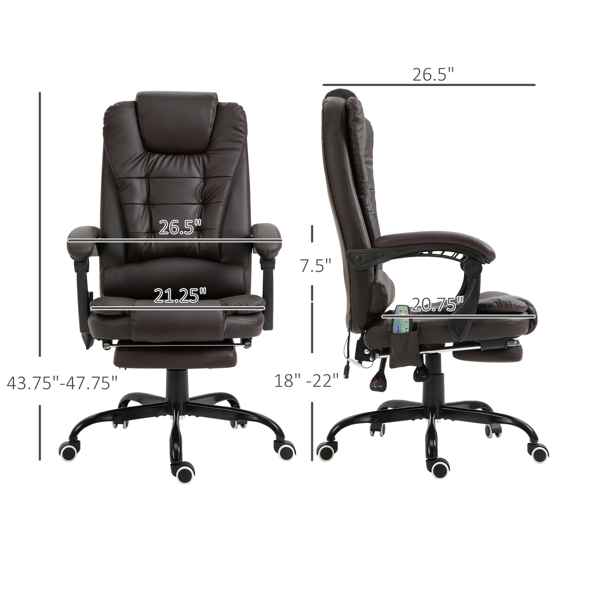 Vinsetto 7 Point Vibrating Massage Office Chair, High Back Executive Recliner With Lumbar Support, Footrest, Reclining Back, Adjustable Height, Brown Brown Faux Leather