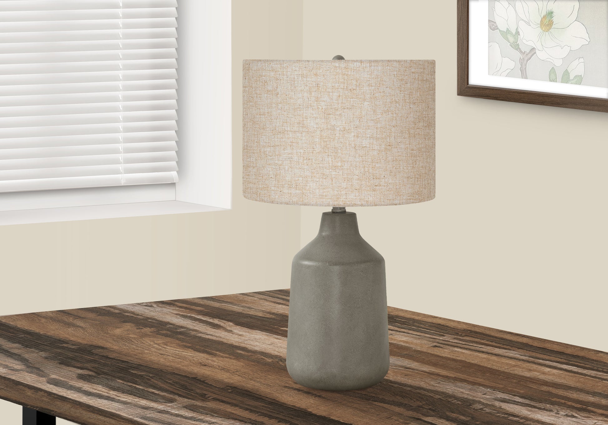 Lighting, 24"H, Table Lamp, Grey Concrete, Beige Shade, Contemporary Grey Concrete