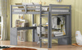 Full Size Loft Bed With L Shaped Desk, Wardrobe And Storage Shelves, Grey Box Spring Not Required Full Grey Wood Bedroom Solid Wood Mdf