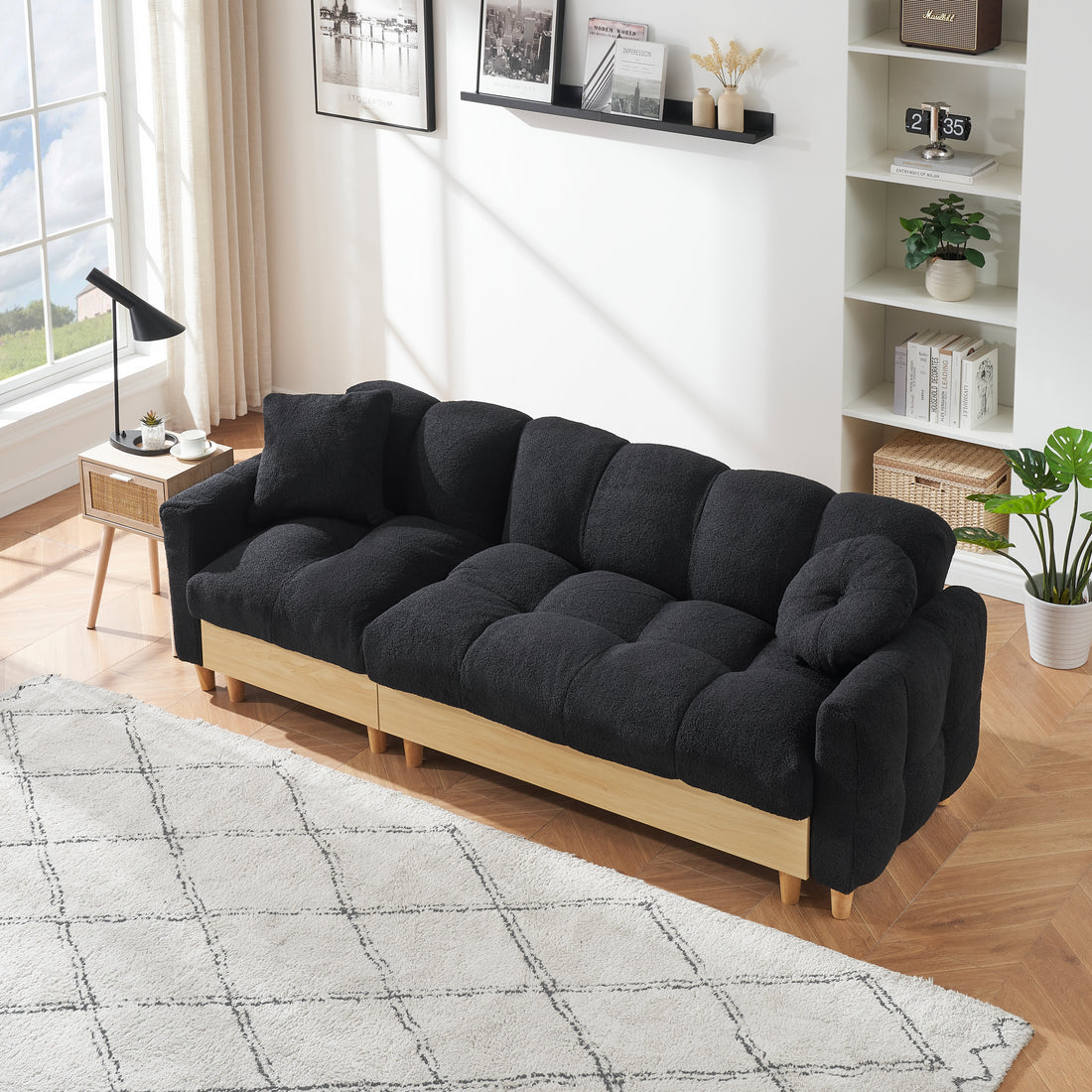 84.64 Inches Black Three Person Sofa Lift Sofa Bed With Locker Sofa Bed, Sofa Soft And Comfortable, Suitable For Bedroom, Living Room Black Teddy 3 Seat