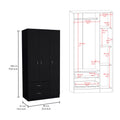 Austral 3 Door Armoire With Drawers, Shelves, And Hanging Rod Black Black Bedroom Modern Particle Board Particle Board