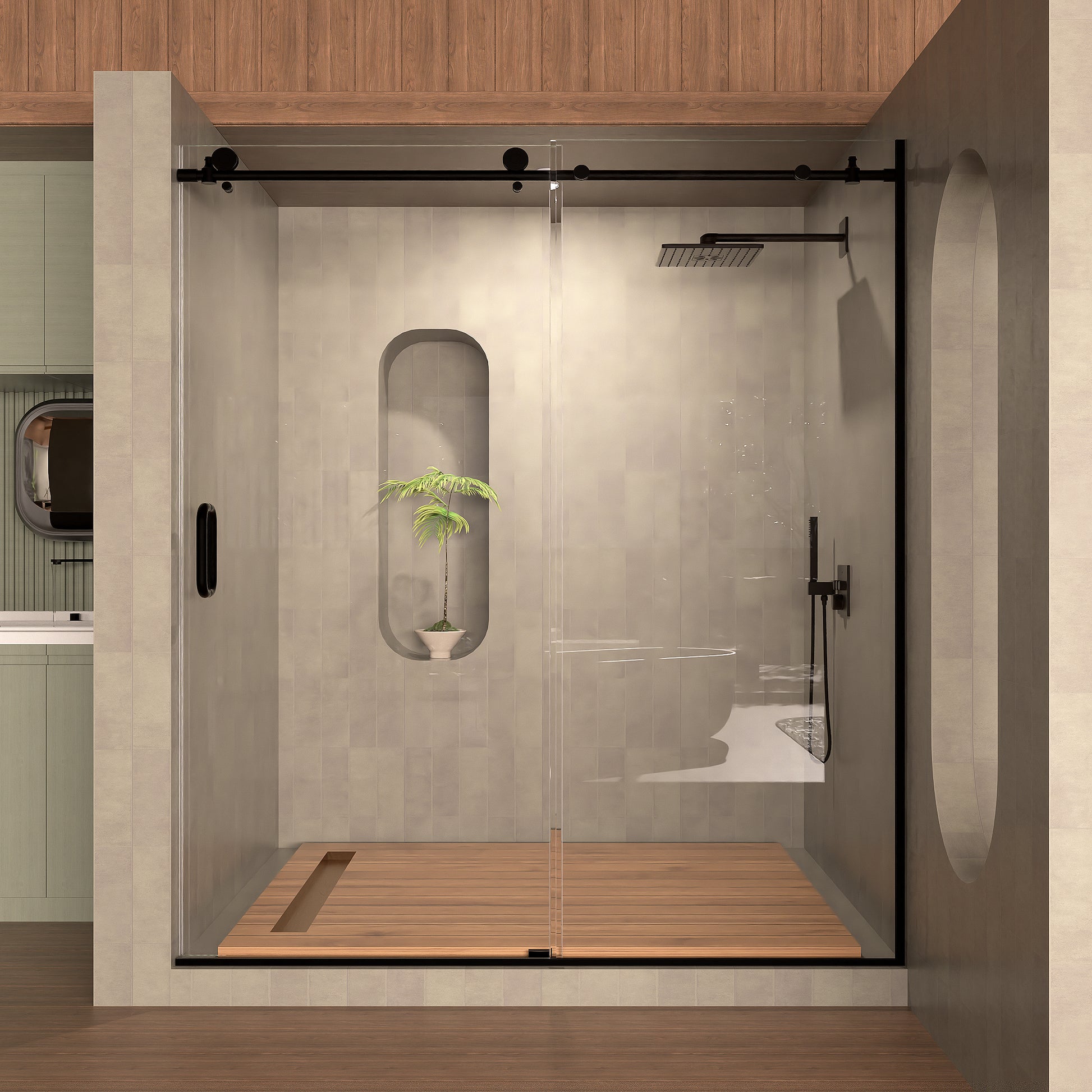 Frameless Sliding Shower Door 58 60 In. W X 76 In. H, Bathroom Sliding Door With 5 16" Clear Tempered Glass, Matte Black Finish, Designed For Smooth Door Closing Matte Black Stainless Steel