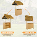 Hawaiian Style Bar Height Patio Set With Pe Grass Canopy, Outdoor Bar Table And Stools With Adjustable Feet, Acacia Wood Top, For Dining And Drinking, Natural Antique Natural Seats 2 Garden & Outdoor Wicker