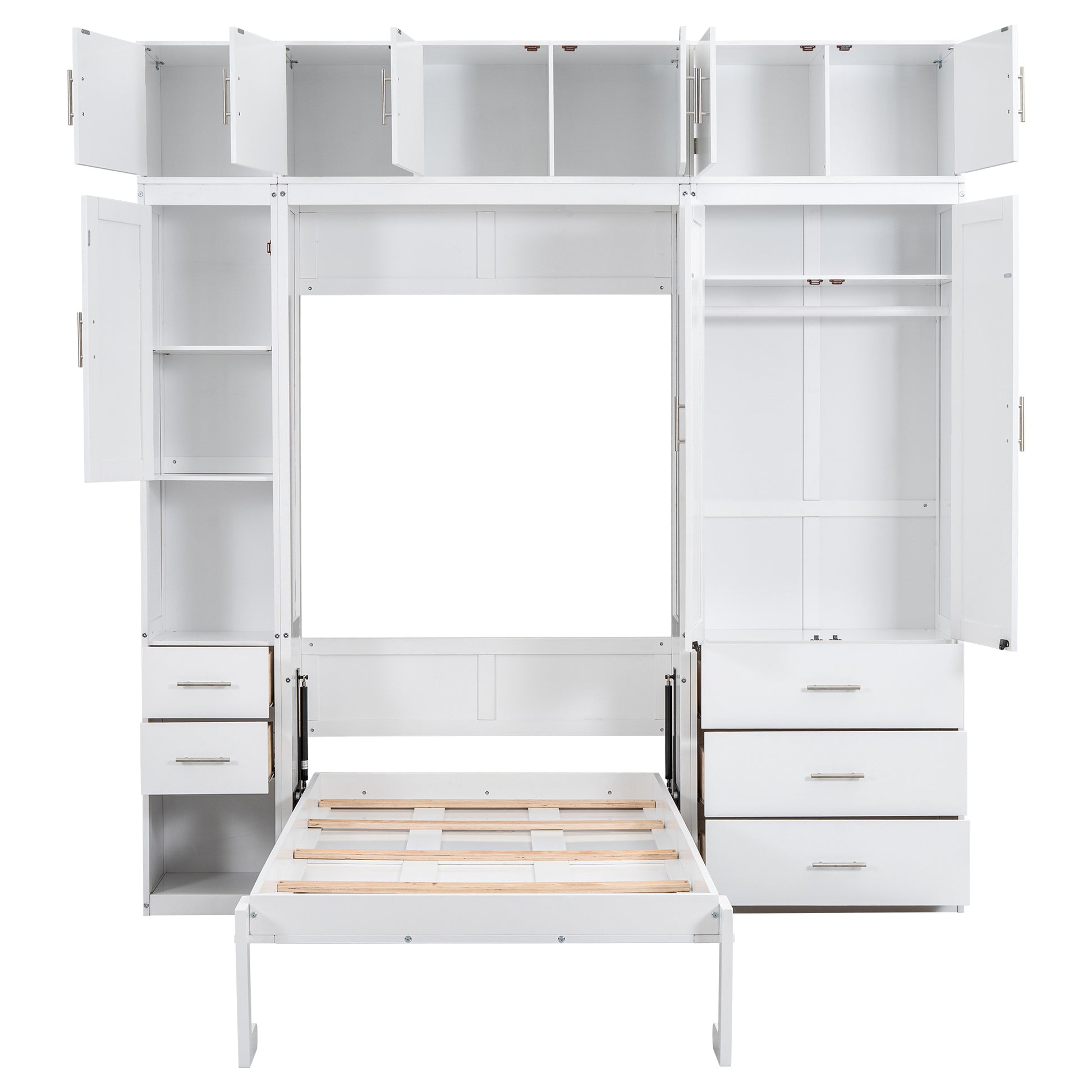 Twin Size Murphy Bed With Lockers And Wardrobes, With Installation Video, White Box Spring Not Required Twin White Murphy Solid Wood Mdf