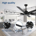 75 Inch Industrial Dc Motor Ceiling Fan No Light, Large Ceiling Fan With 8 Reversible Blades, 3 Downrods, 6 Speed Remote Control, Home Or Commercial Ceiling Fans For Porch Garage Shop, Black Black Casual,Classic Abs Steel Q235