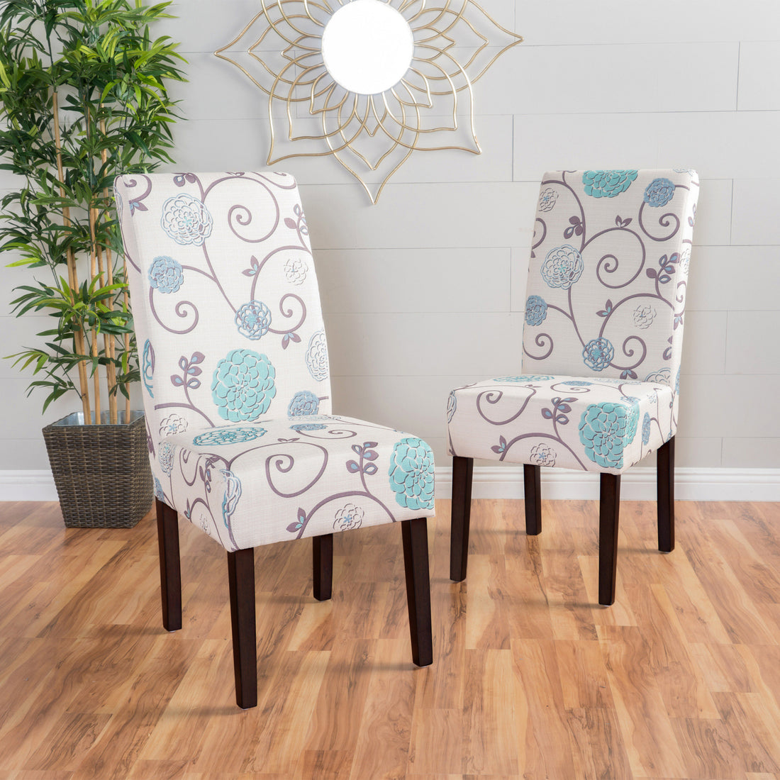 Dining Chair White Blue Fabric