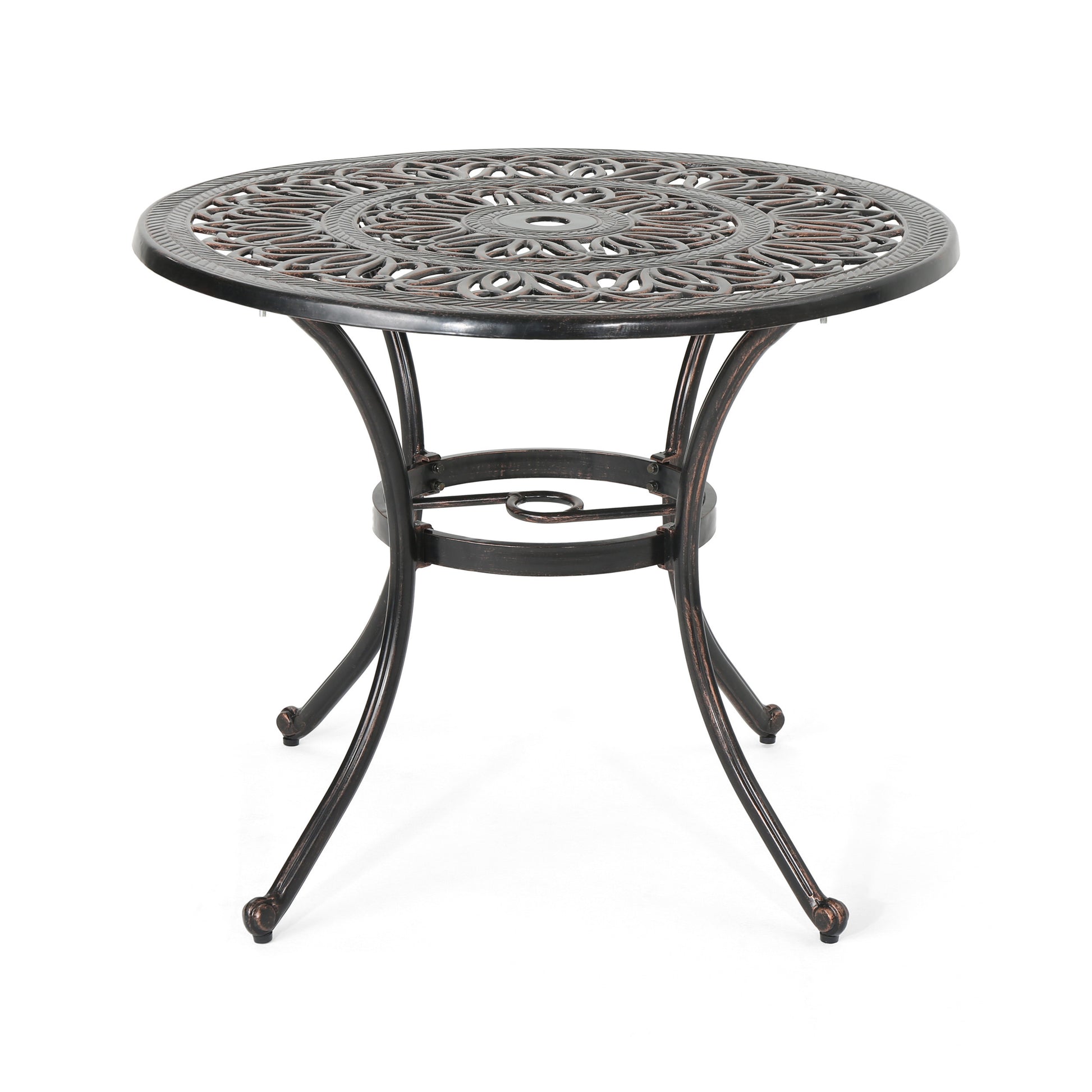 Outdoor Round Cast Aluminum Dining Table, Shiny Copper Copper Aluminium