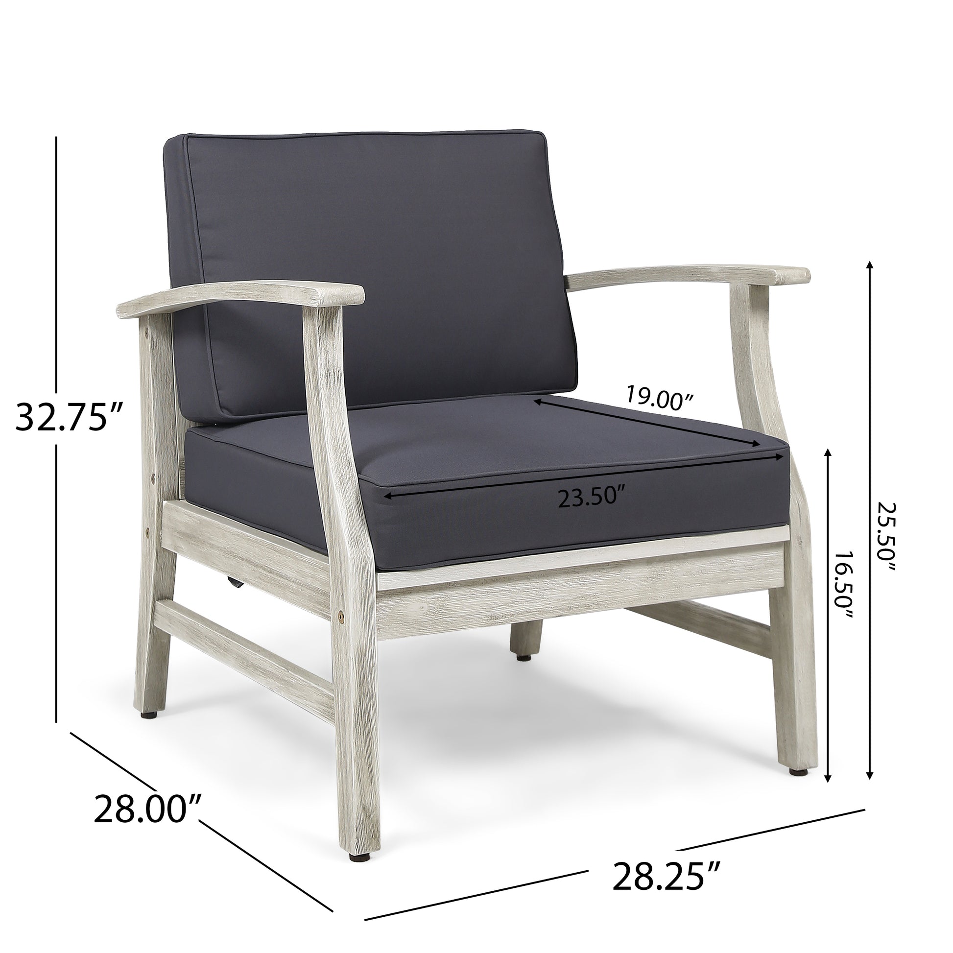 Perla Club Chair, Light Grey Dark Gray Acacia Wood