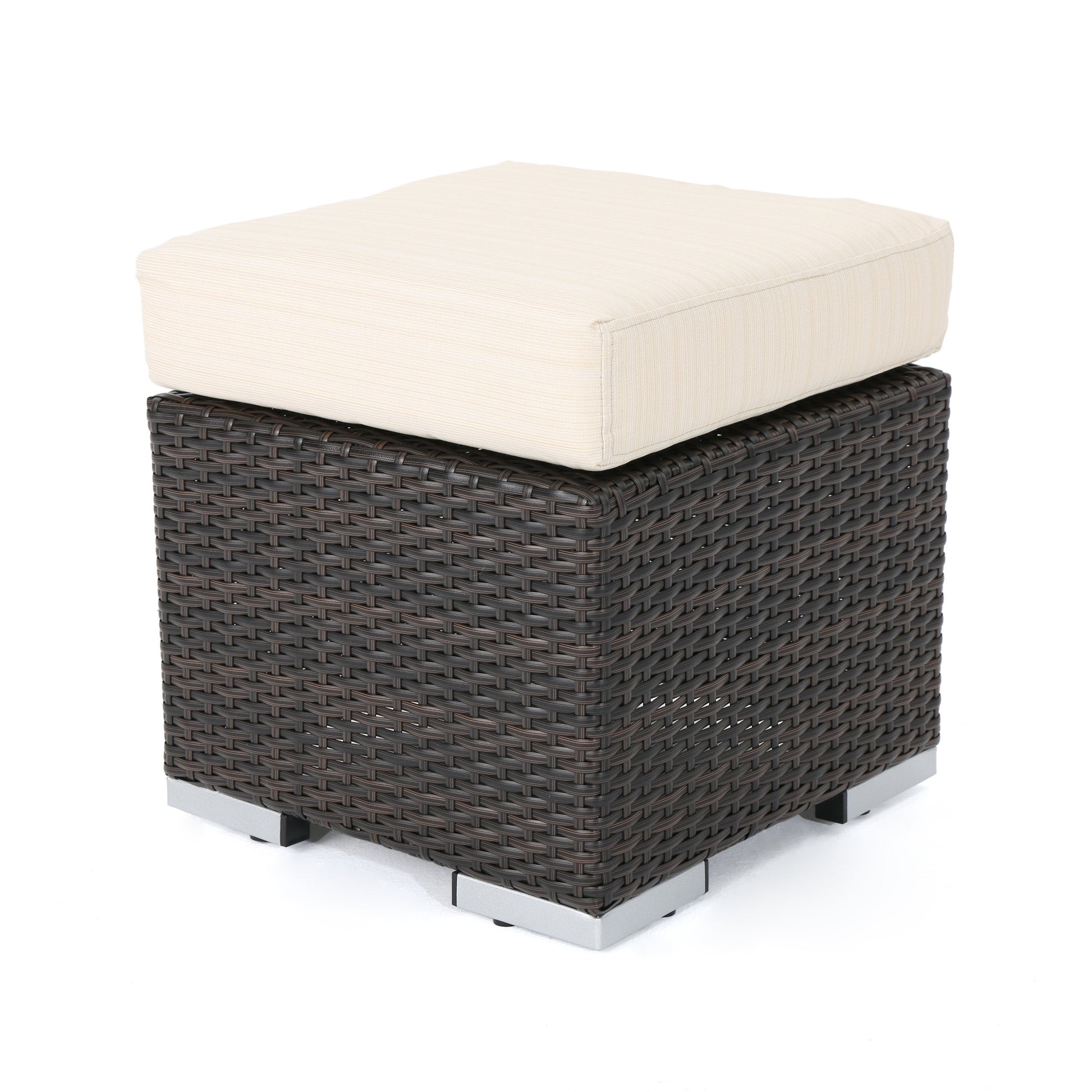 Santa Rosa 16" Ottoman Multi Brown Beige Pe Rattan Iron Waterproof Fabric