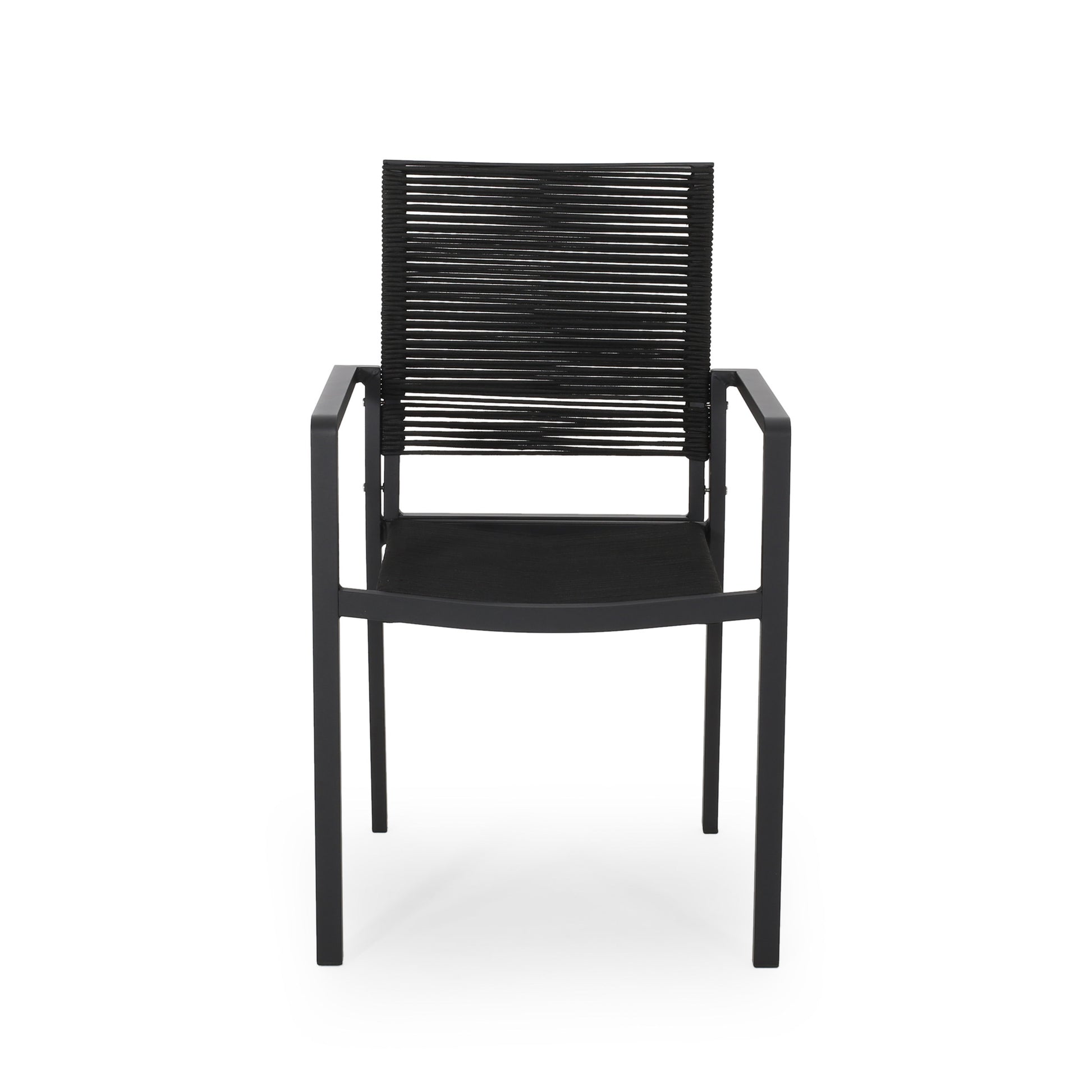 Outdoor Modern Aluminum Dining Chair With Rope Seat Set Of 2 , Dark Gray And Black Black Aluminium